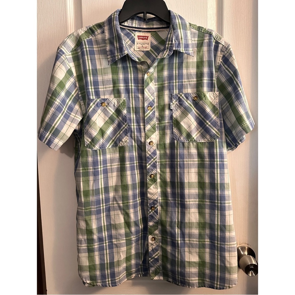 Levi's Blue and Green Plaid Button-Up Shirt